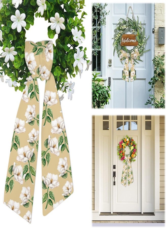 Habbiful Spring Wreath Sash for Front Door Beige Floral Sash Holiday Wreath Accessories for Home Garland Wedding Birthday Party Decorations - Image 1